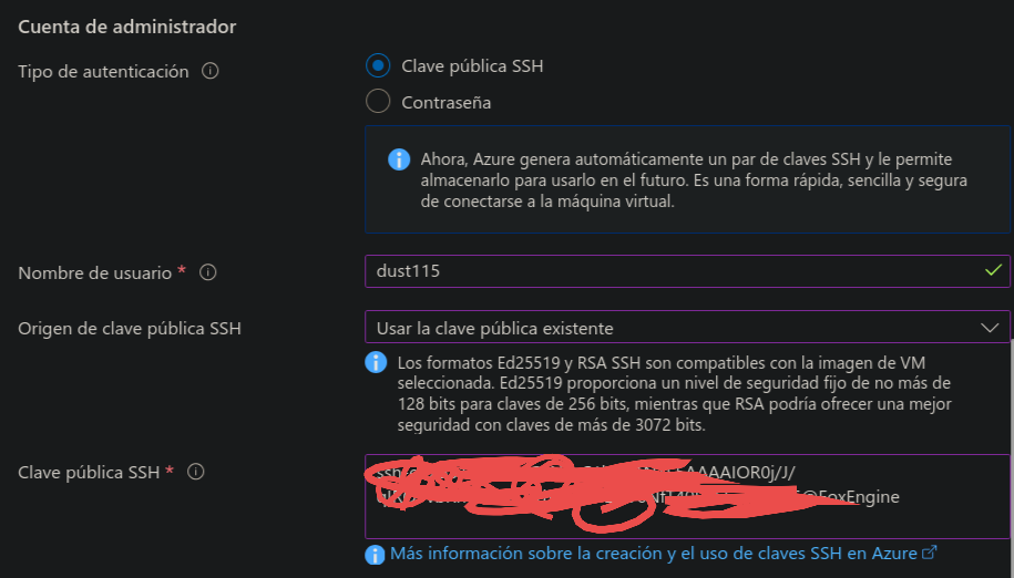 Configuración de claves SSH en Azure Portal
