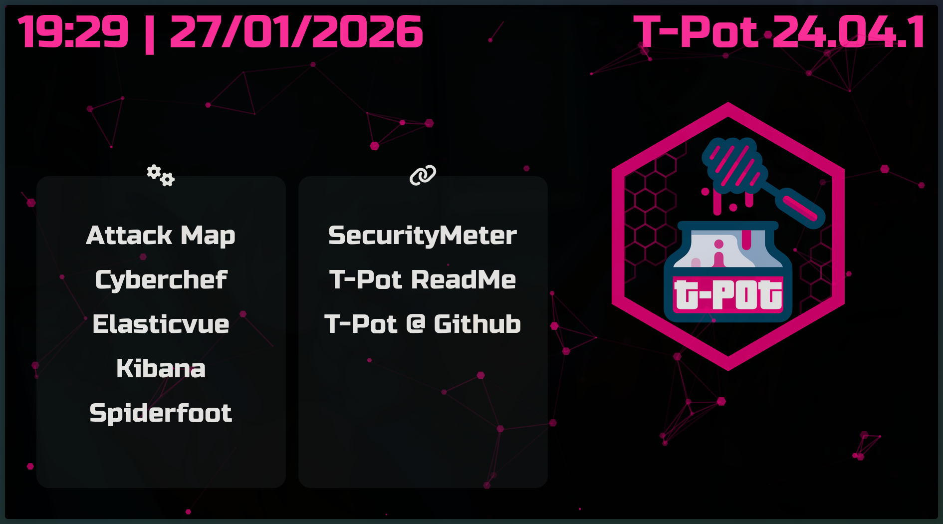 Dashboard principal de T-Pot mostrando la interfaz de administración Project Athanor: Forjando el Horno Alquímico - Despliegue de Honeypot en Azure