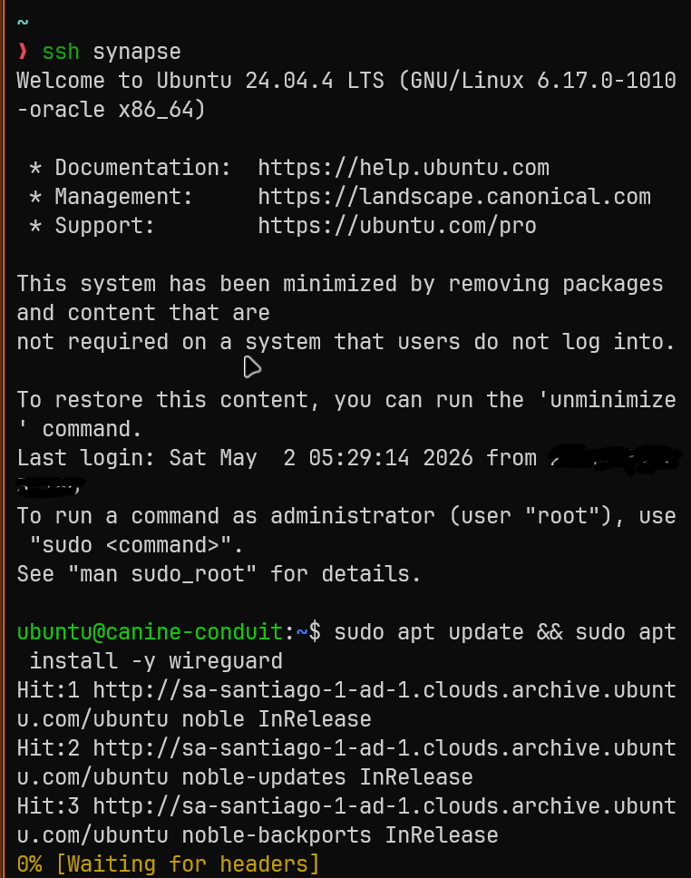 Config WireGuard en Synapse via SSH