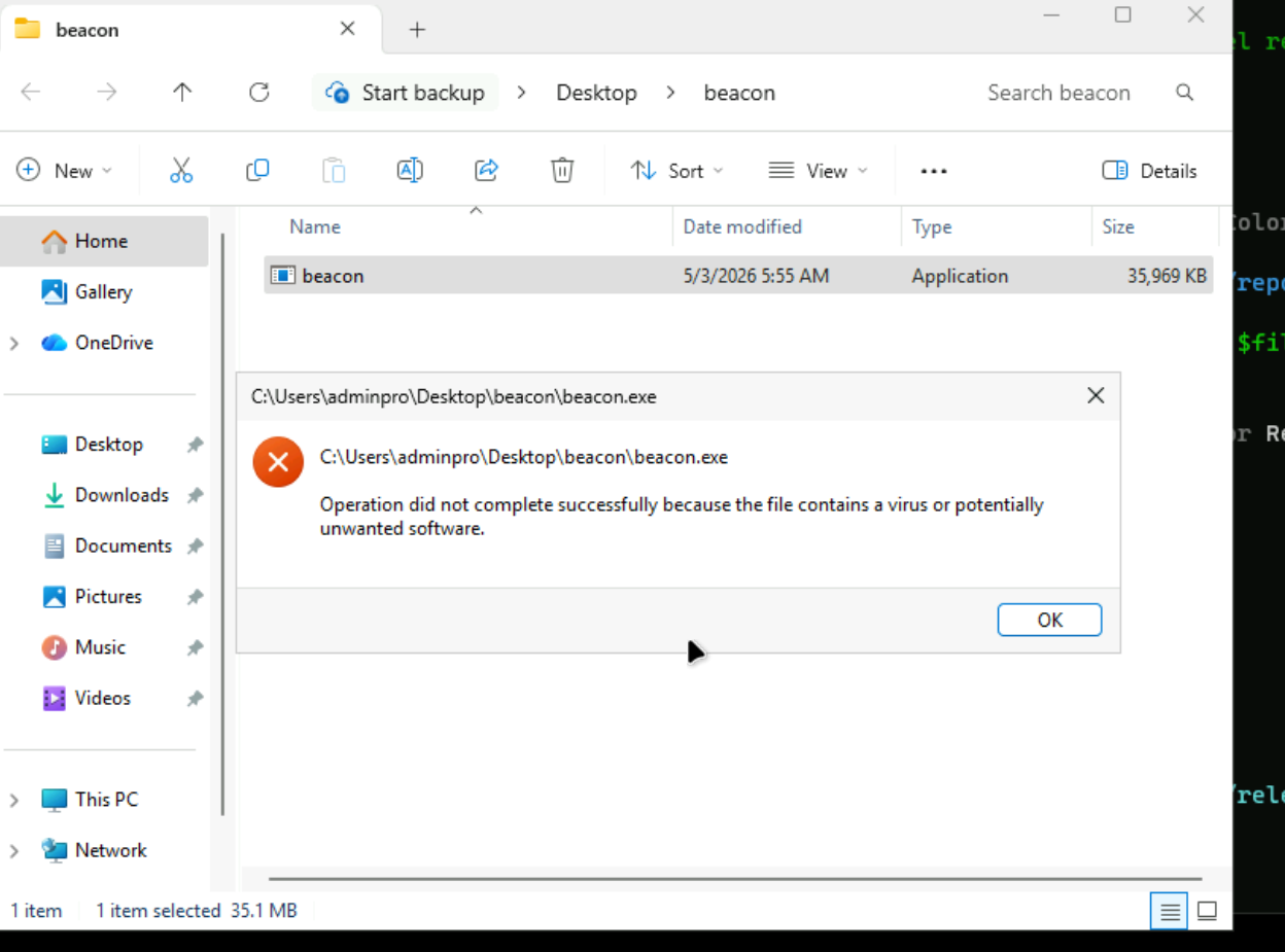 Beacon detectado por Windows Defender